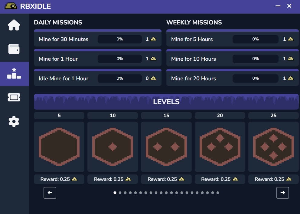 RBXIDLE Missions and Levels Page